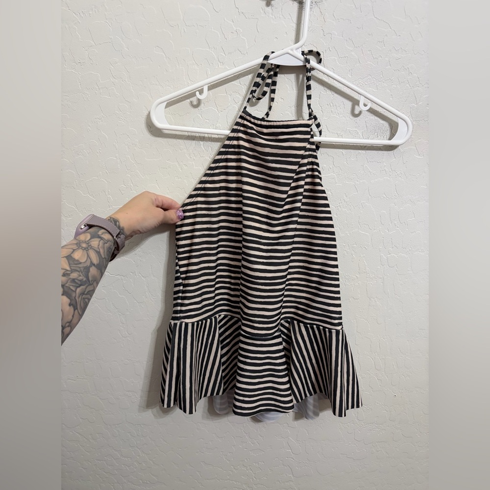 Lime Ricki Black and White Striped Halter Swim Top